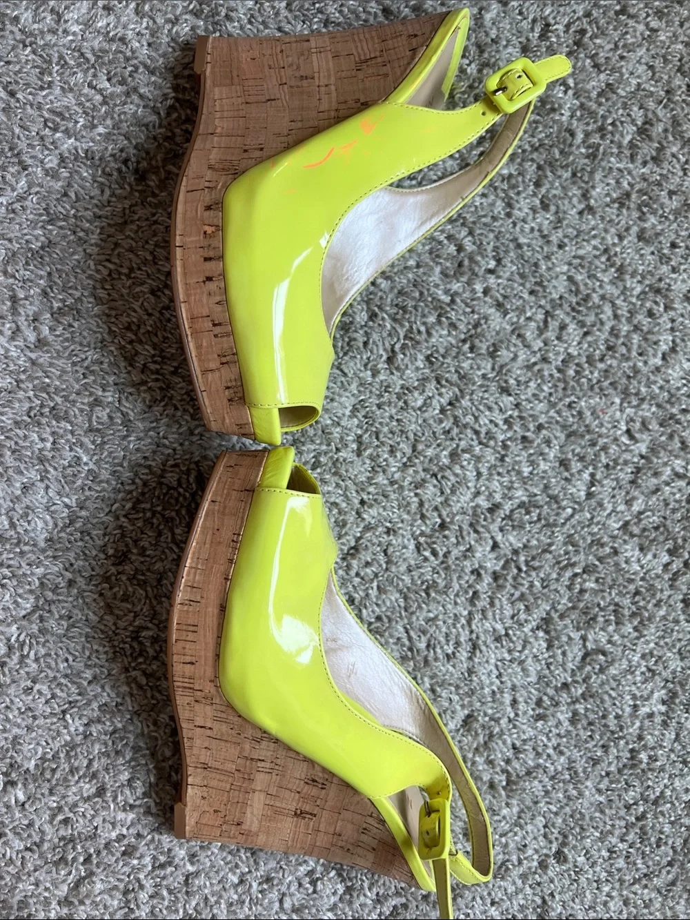Nine West Bright Yellow Patent Peep-Toe Slingback Platforms